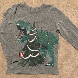 Carter's Gray Long Sleeve Tee with Dinosaur and Holiday Tree